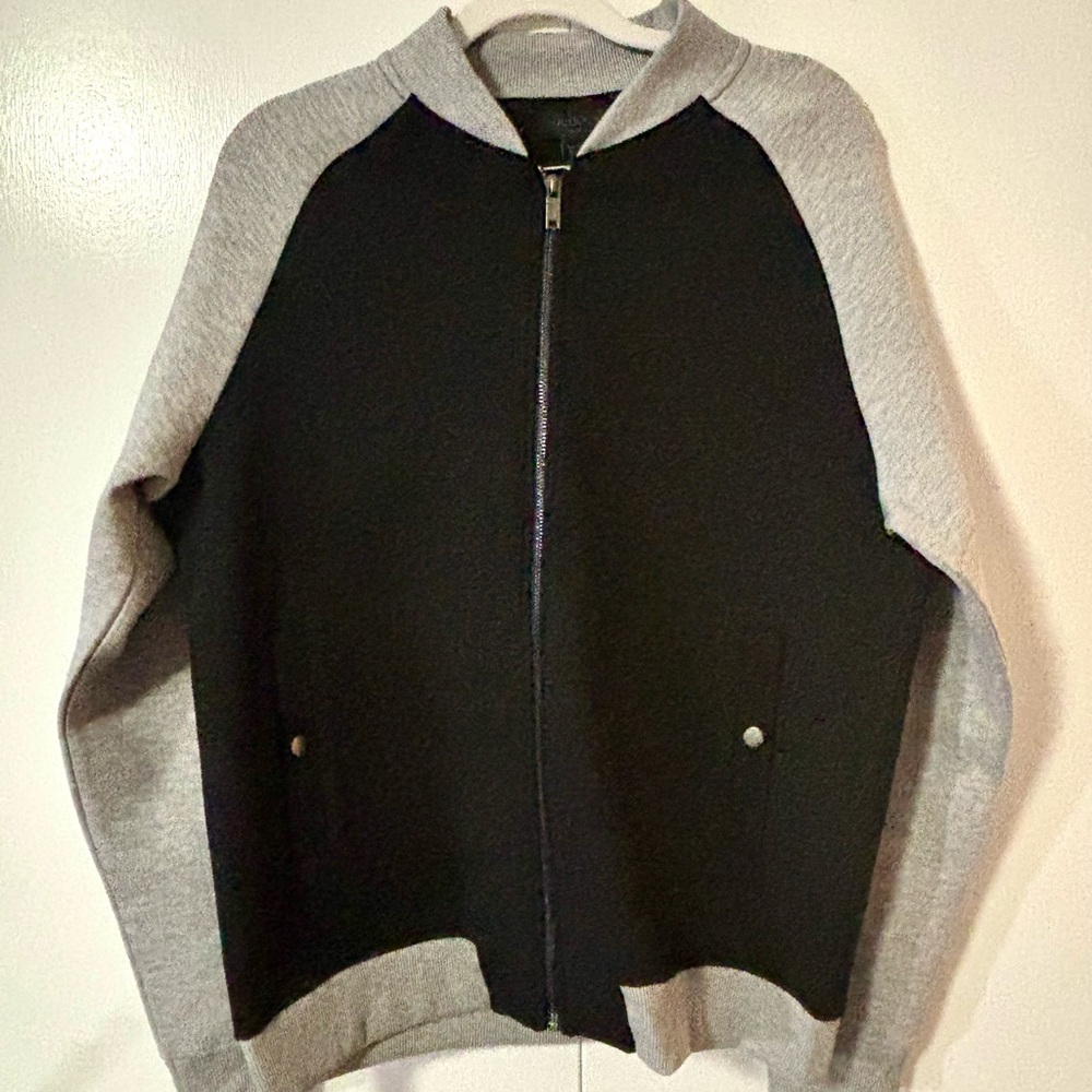 NWT Magaschoni Man Colorblock Knit Bomber Jacket - Black/Grey - Size M
